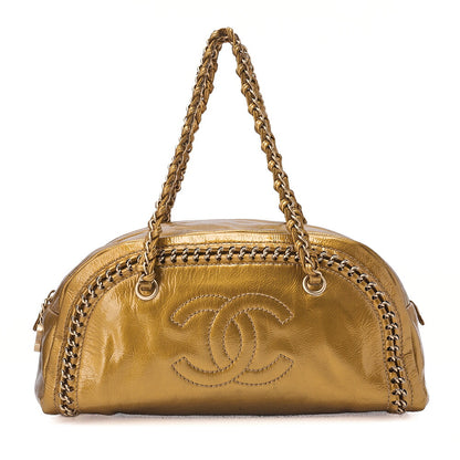 CHANEL Chain Shoulder Bag Coco Mark Mademoiselle Bowling Enamel Gold-Tone Hardware, Pre-Owned