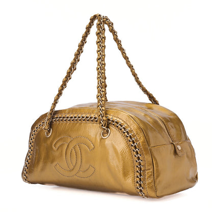 CHANEL Chain Shoulder Bag Coco Mark Mademoiselle Bowling Enamel Gold-Tone Hardware, Pre-Owned