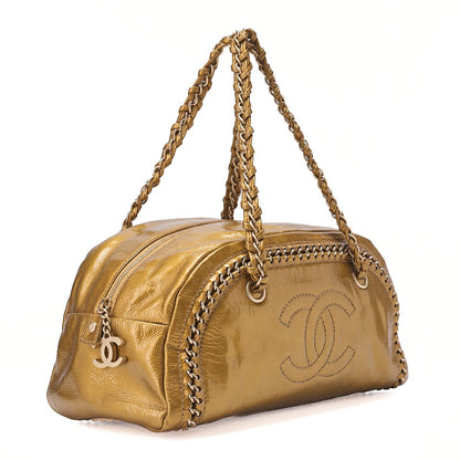CHANEL Chain Shoulder Bag Coco Mark Mademoiselle Bowling Enamel Gold-Tone Hardware, Pre-Owned