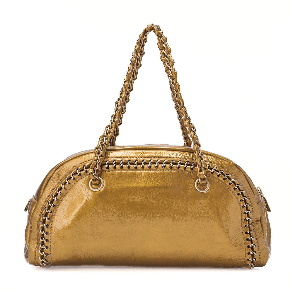 CHANEL Chain Shoulder Bag Coco Mark Mademoiselle Bowling Enamel Gold-Tone Hardware, Pre-Owned
