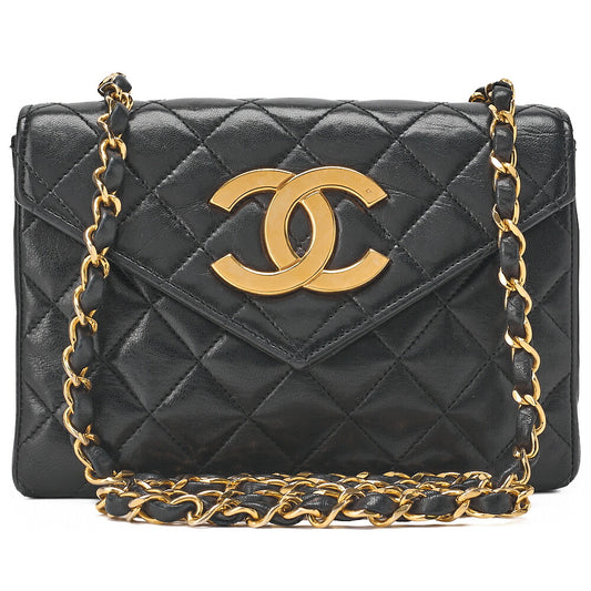 CHANEL Chain Shoulder Bag Matelasse Lambskin Big Coco V Flap Black Gold-Tone Hardware, Pre-Owned