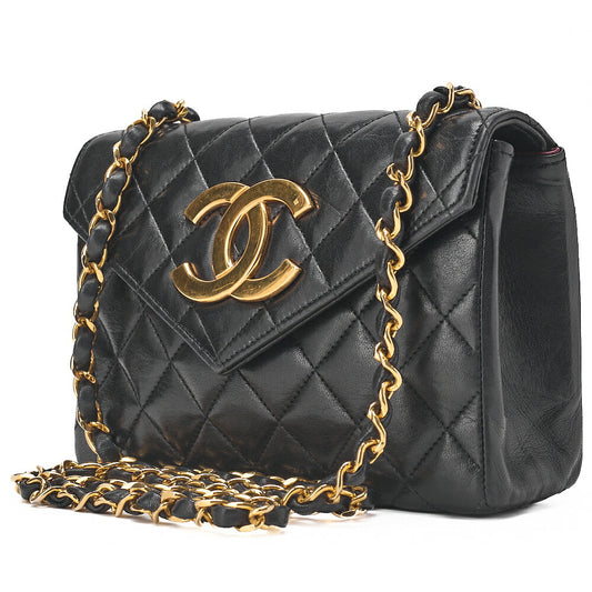 CHANEL Chain Shoulder Bag Matelasse Lambskin Big Coco V Flap Black Gold-Tone Hardware, Pre-Owned