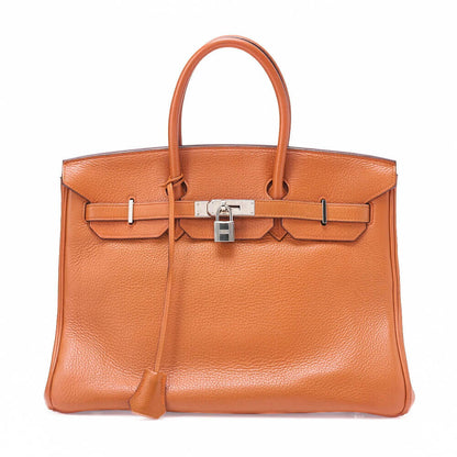 HERMES Birkin 35 Handbag Tryon Orange Silver-Tone Hardware, Pre-Owned