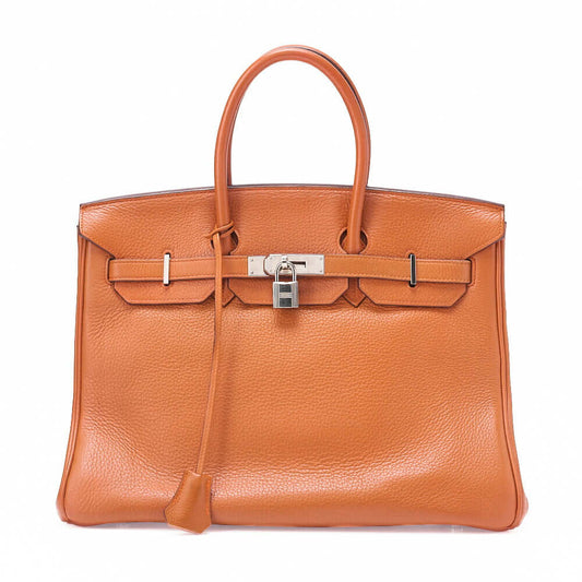 HERMES Birkin 35 Handbag Tryon Orange Silver-Tone Hardware, Pre-Owned