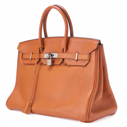 HERMES Birkin 35 Handbag Tryon Orange Silver-Tone Hardware, Pre-Owned