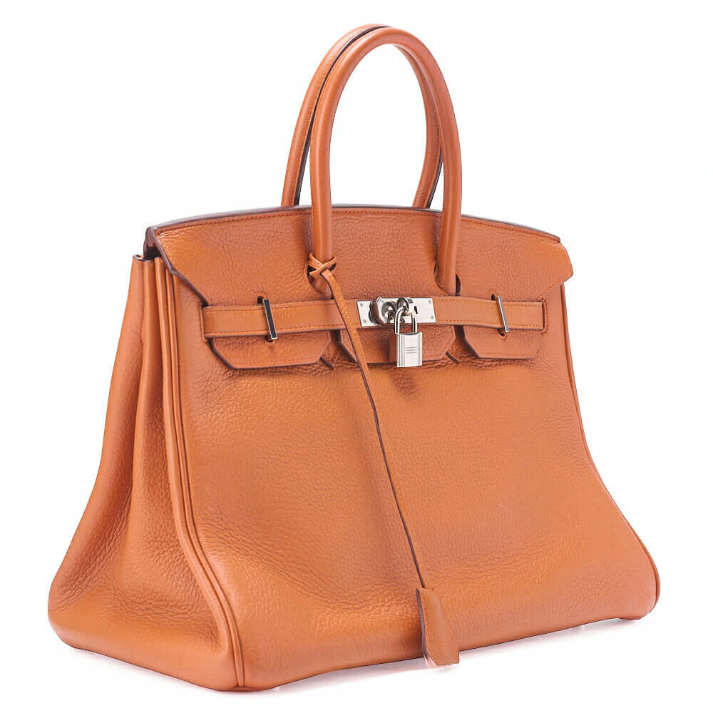 HERMES Birkin 35 Handbag Tryon Orange Silver-Tone Hardware, Pre-Owned