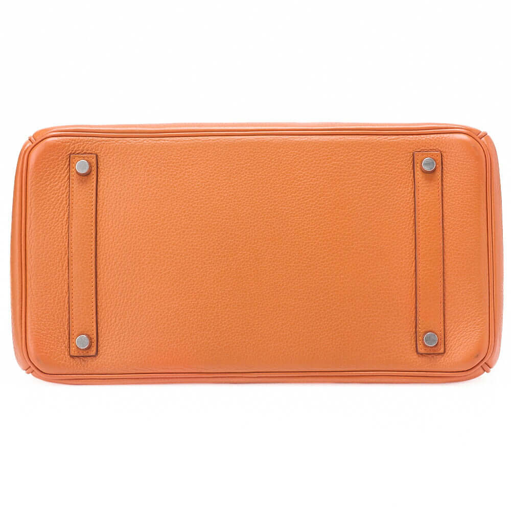 HERMES Birkin 35 Handbag Tryon Orange Silver-Tone Hardware, Pre-Owned