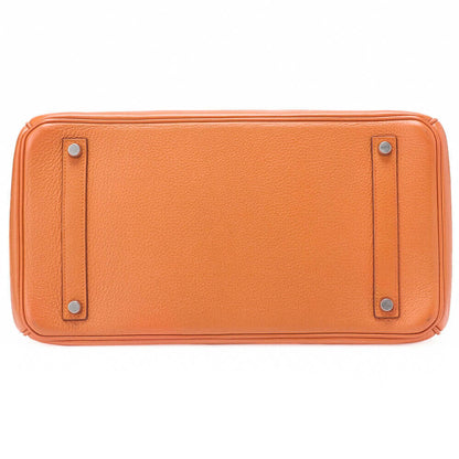 HERMES Birkin 35 Handbag Tryon Orange Silver-Tone Hardware, Pre-Owned