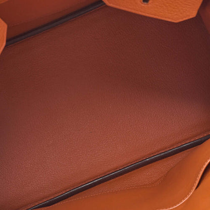 HERMES Birkin 35 Handbag Tryon Orange Silver-Tone Hardware, Pre-Owned