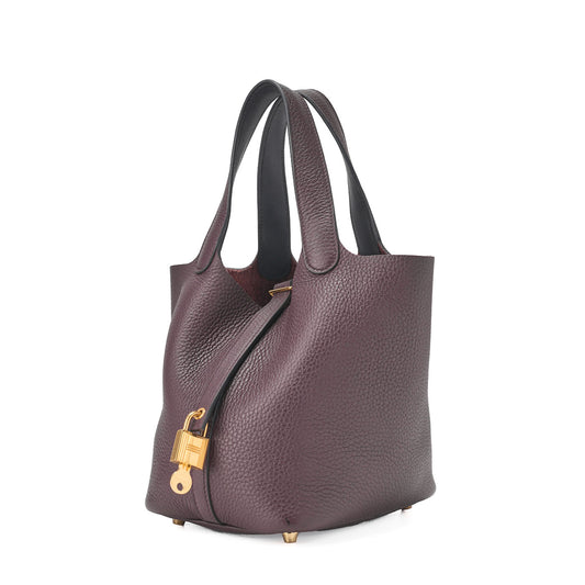 HERMES Picotan Lock PM Handbag Tryon Clemence x Swift Havane Gold-Tone Hardware, Pre-Owned