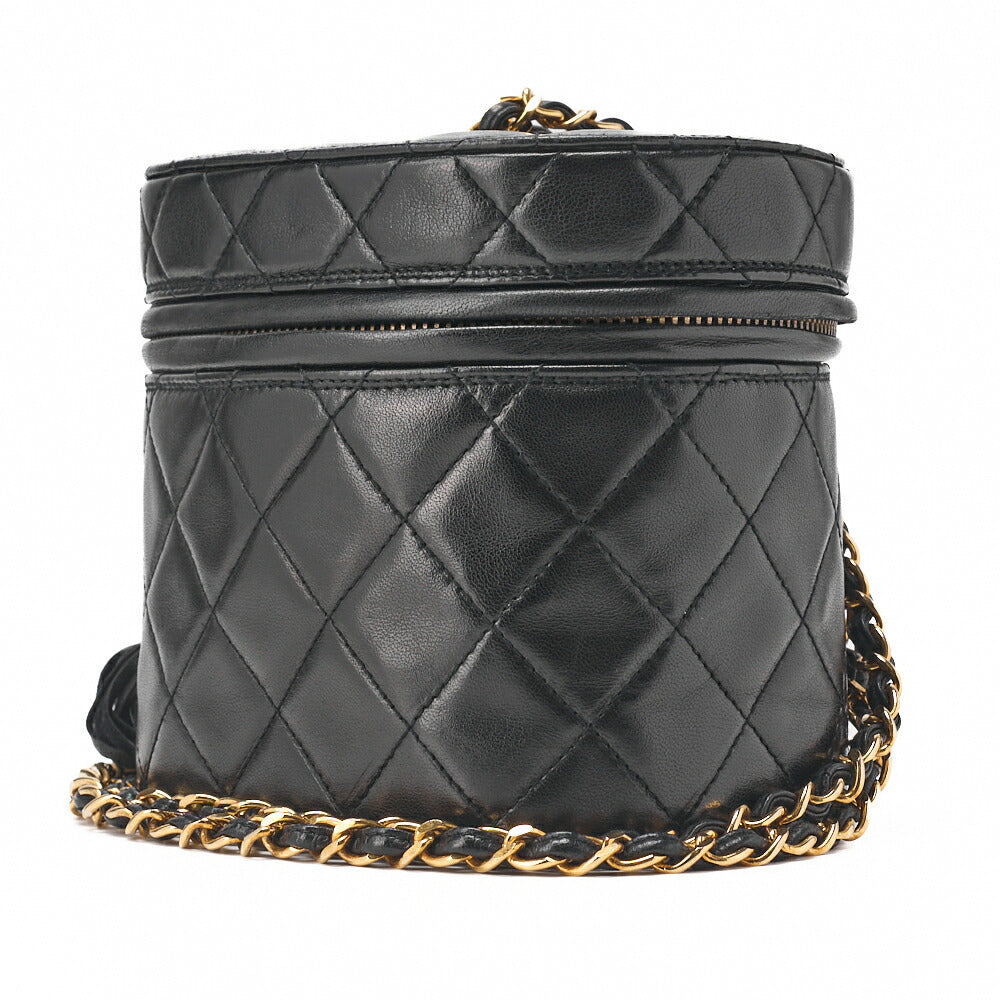 CHANEL Coco Mark Fringe Bucket Shape Chain Shoulder Lambskin Black Gold-Tone Hardware, Pre-Owned