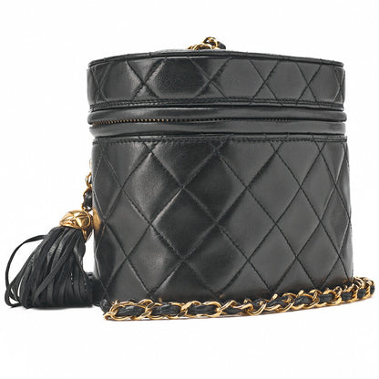 CHANEL Coco Mark Fringe Bucket Shape Chain Shoulder Lambskin Black Gold-Tone Hardware, Pre-Owned
