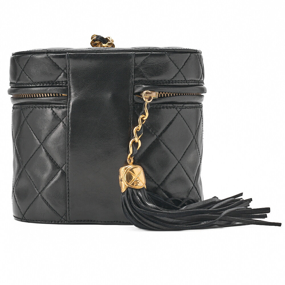 CHANEL Coco Mark Fringe Bucket Shape Chain Shoulder Lambskin Black Gold-Tone Hardware, Pre-Owned