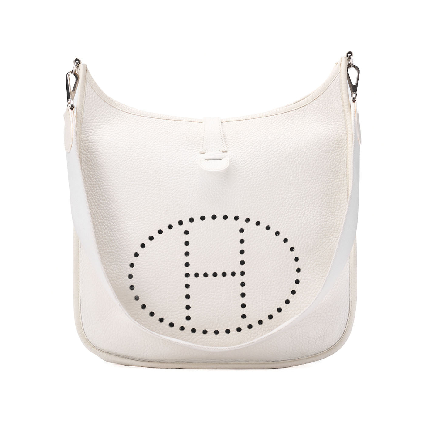 HERMES Evelyn PM Shoulder Bag Trion Clemence White Silver-Tone Hardware, Pre-Owned