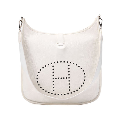HERMES Evelyn PM Shoulder Bag Trion Clemence White Silver-Tone Hardware, Pre-Owned