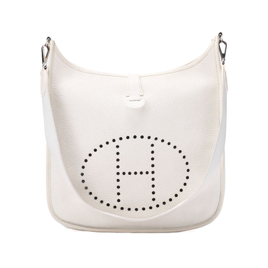HERMES Evelyn PM Shoulder Bag Trion Clemence White Silver-Tone Hardware, Pre-Owned