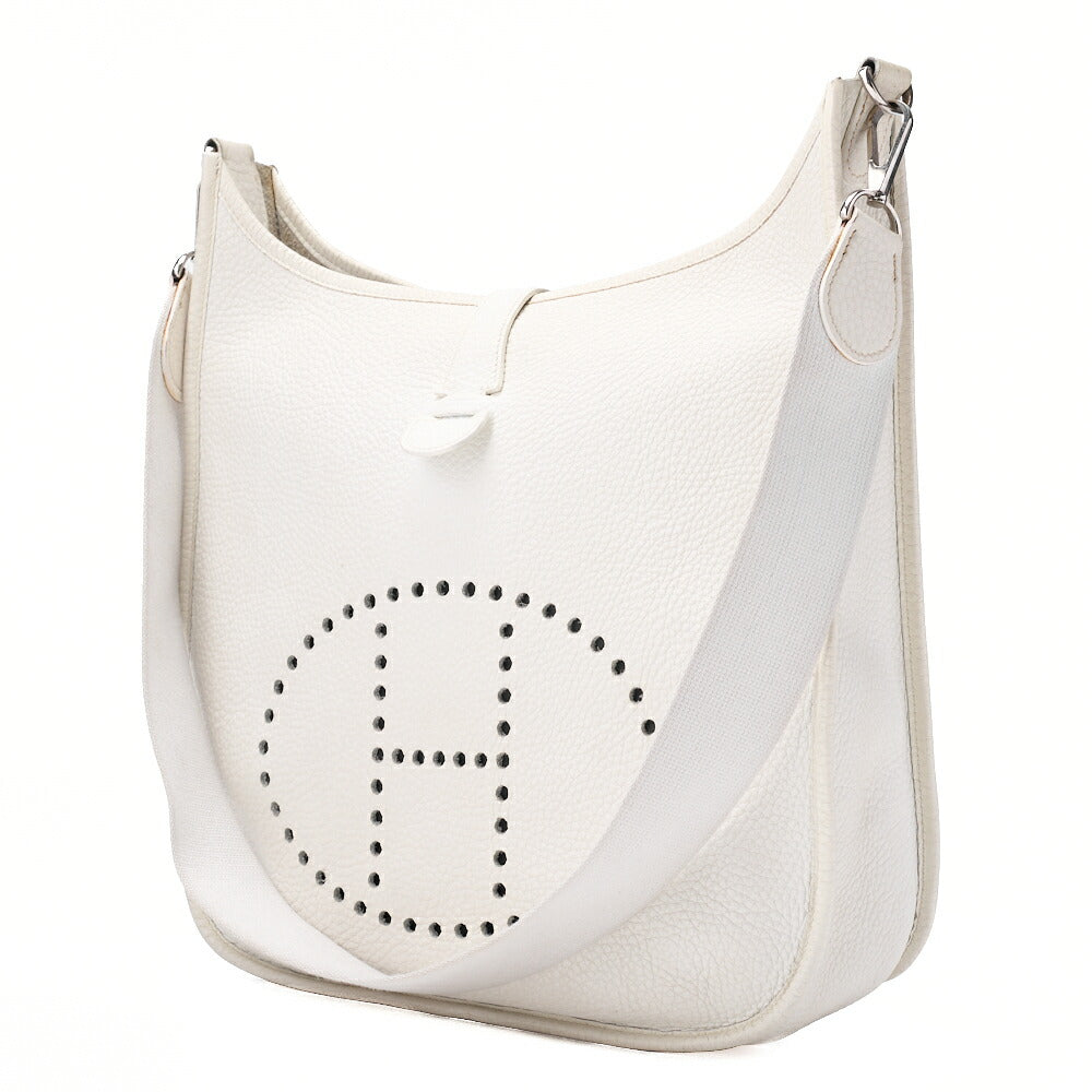 HERMES Evelyn PM Shoulder Bag Trion Clemence White Silver-Tone Hardware, Pre-Owned