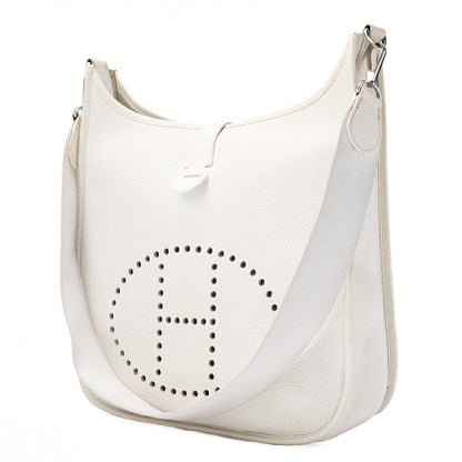 HERMES Evelyn PM Shoulder Bag Trion Clemence White Silver-Tone Hardware, Pre-Owned
