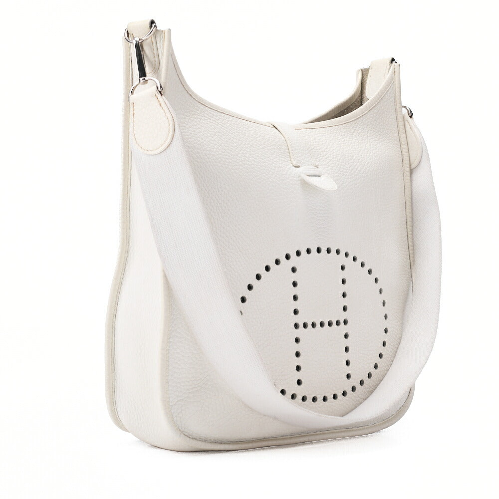 HERMES Evelyn PM Shoulder Bag Trion Clemence White Silver-Tone Hardware, Pre-Owned