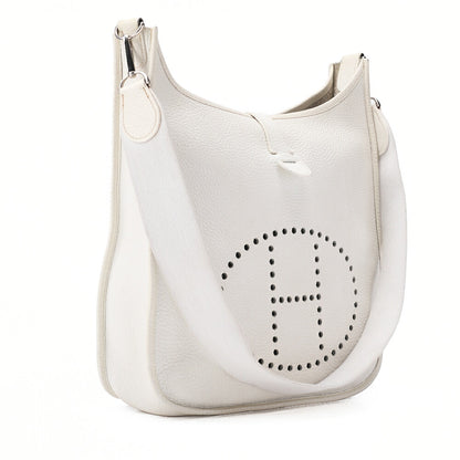 HERMES Evelyn PM Shoulder Bag Trion Clemence White Silver-Tone Hardware, Pre-Owned