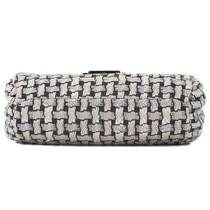 CHANEL Matelasse Bicolore Push Lock Chain Shoulder Leather x Cotton White Silver-Tone Hardware, Pre-Owned