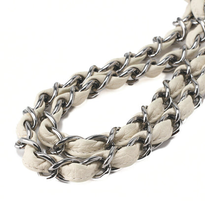 CHANEL Matelasse Bicolore Push Lock Chain Shoulder Leather x Cotton White Silver-Tone Hardware, Pre-Owned