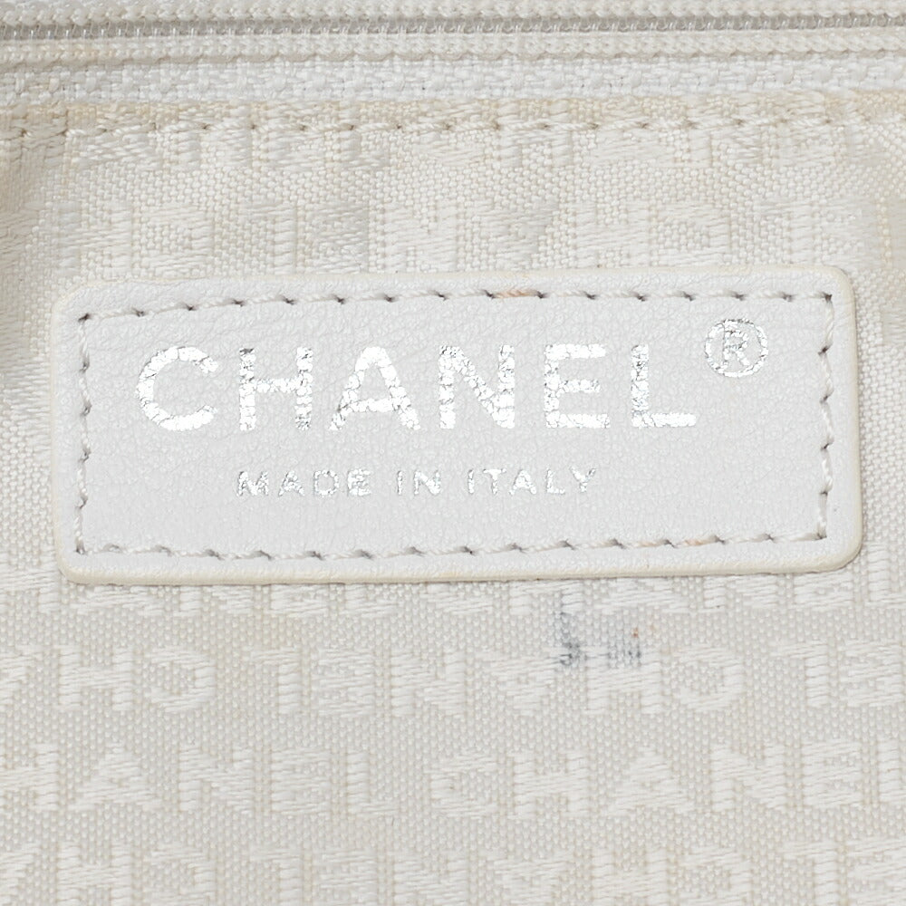 CHANEL Matelasse Bicolore Push Lock Chain Shoulder Leather x Cotton White Silver-Tone Hardware, Pre-Owned
