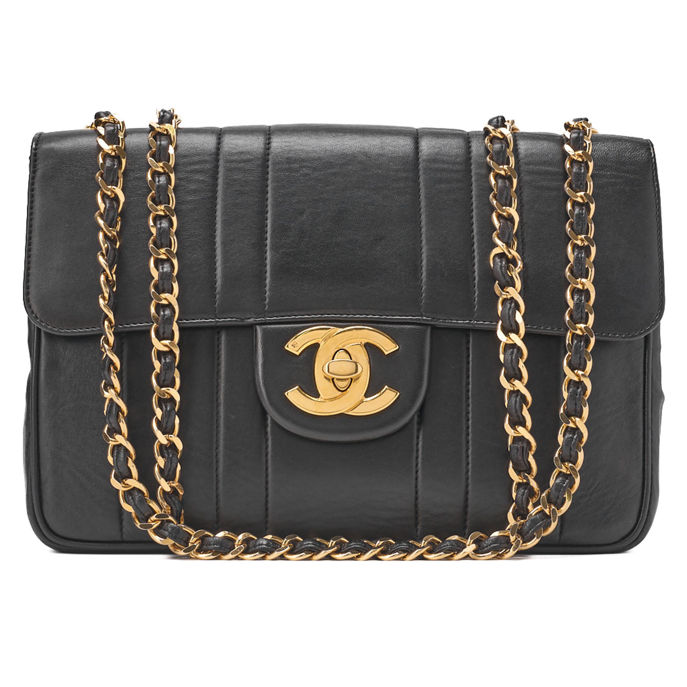CHANEL Chain Shoulder Bag Mademoiselle Turnlock Lambskin Black Gold-Tone Hardware, Pre-Owned