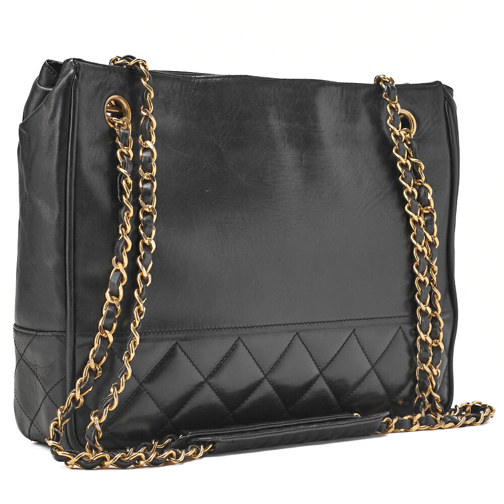 CHANEL Chain Shoulder Bag Matelasse Calfskin Black Gold-Tone Hardware, Pre-Owned