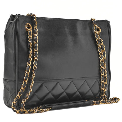 CHANEL Chain Shoulder Bag Matelasse Calfskin Black Gold-Tone Hardware, Pre-Owned