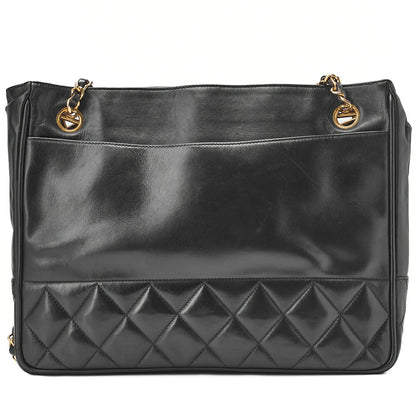 CHANEL Chain Shoulder Bag Matelasse Calfskin Black Gold-Tone Hardware, Pre-Owned