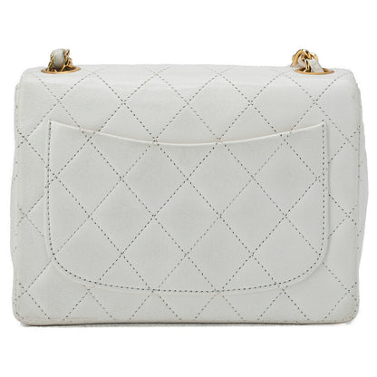 CHANEL Chain Shoulder Bag Mini Matrass? 18cm Lambskin White Single Flap Turnlock Gold-Tone Hardware, Pre-Owned