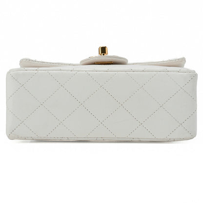 CHANEL Chain Shoulder Bag Mini Matrass? 18cm Lambskin White Single Flap Turnlock Gold-Tone Hardware, Pre-Owned