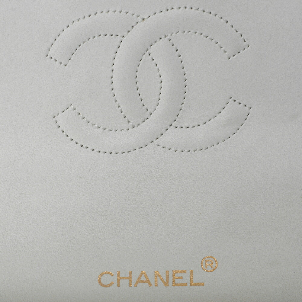 CHANEL Chain Shoulder Bag Mini Matrass? 18cm Lambskin White Single Flap Turnlock Gold-Tone Hardware, Pre-Owned