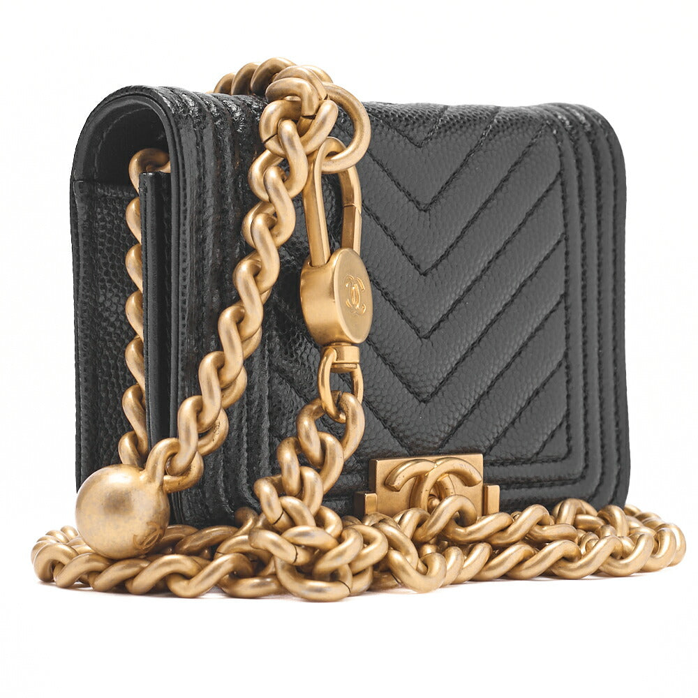 CHANEL Shoulder Bag Waist Bag Mini Size Boy Chanel Caviar Skin Black Gold-Tone Hardware, Pre-Owned