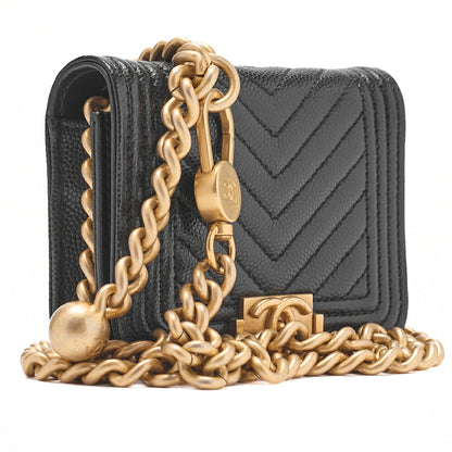 CHANEL Shoulder Bag Waist Bag Mini Size Boy Chanel Caviar Skin Black Gold-Tone Hardware, Pre-Owned