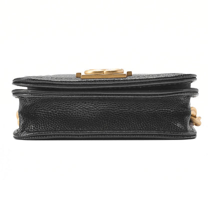 CHANEL Shoulder Bag Waist Bag Mini Size Boy Chanel Caviar Skin Black Gold-Tone Hardware, Pre-Owned