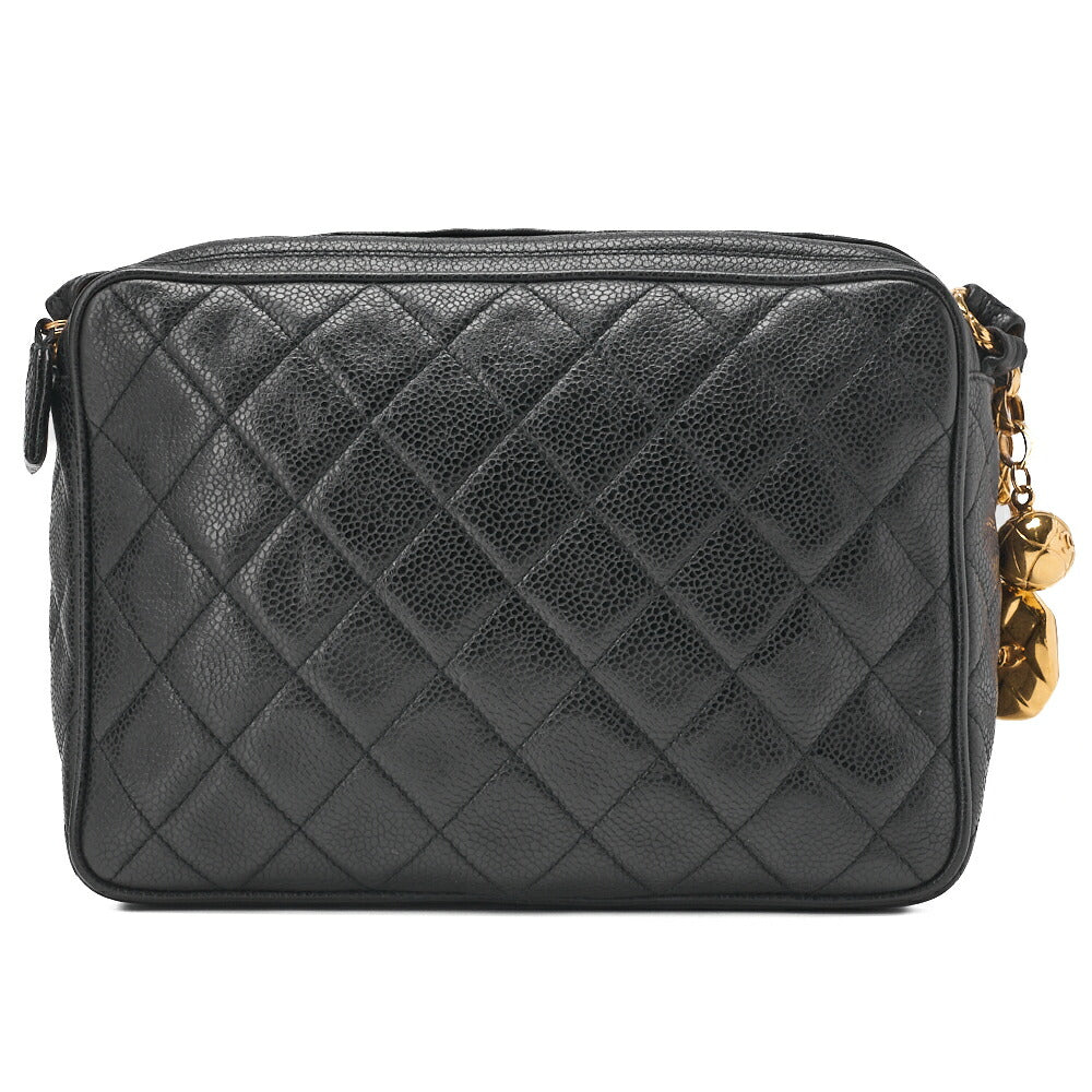CHANEL Chain Shoulder Bag Matelasse Cocomark Caviar Skin Ball Charm Black Gold-Tone Hardware, Pre-Owned
