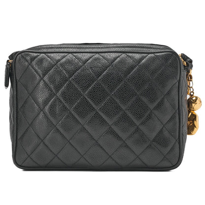 CHANEL Chain Shoulder Bag Matelasse Cocomark Caviar Skin Ball Charm Black Gold-Tone Hardware, Pre-Owned