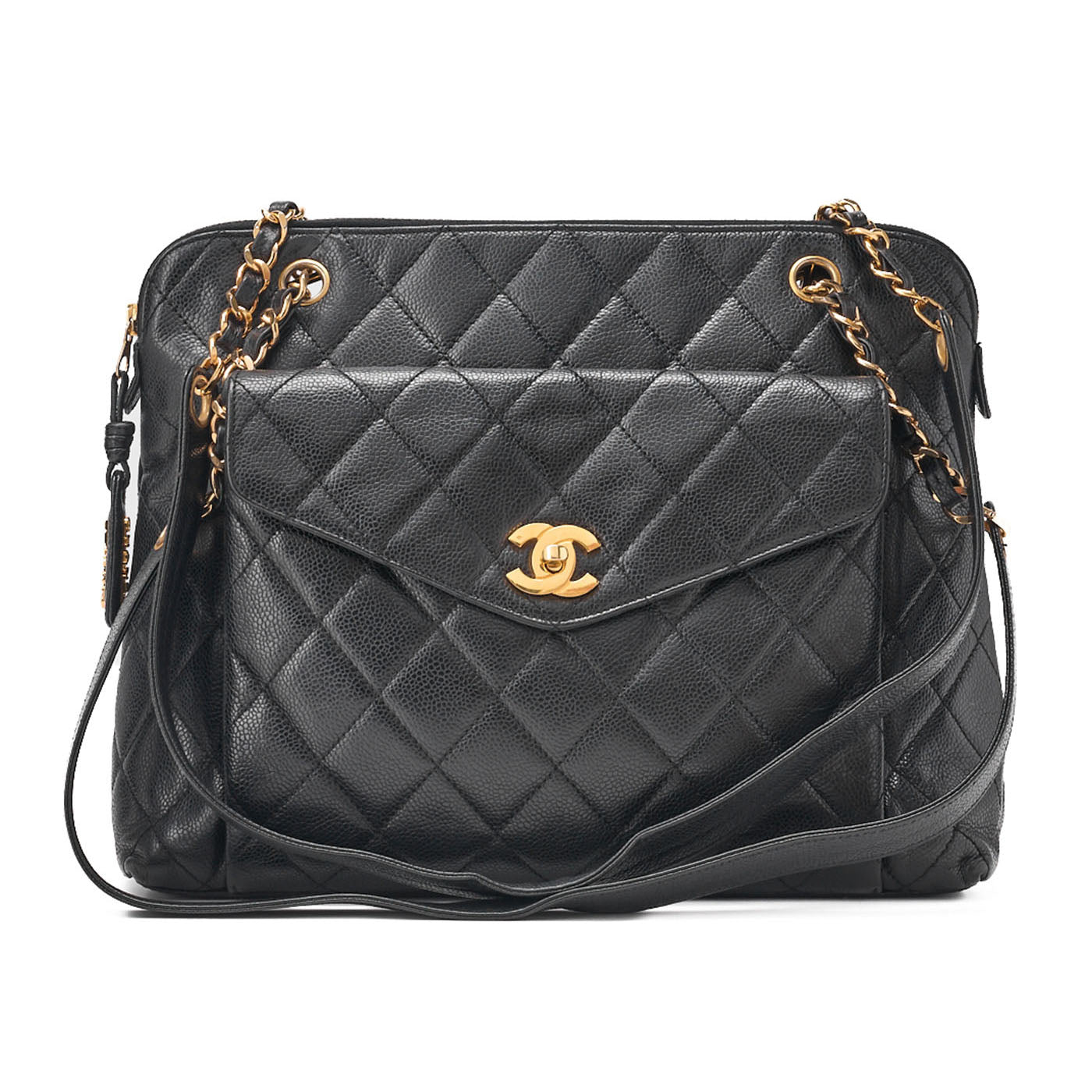 CHANEL Matlasse Outside Flap Shoulder Bag Caviar Skin Black (Gold Fittings) Women's Bag High Brand [Used] [Free Shipping]