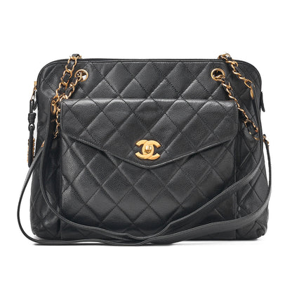 CHANEL Matlasse Outside Flap Shoulder Bag Caviar Skin Black (Gold Fittings) Women's Bag High Brand [Used] [Free Shipping]