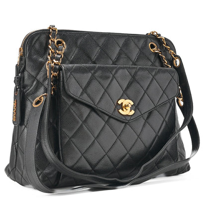 CHANEL Matlasse Outside Flap Shoulder Bag Caviar Skin Black (Gold Fittings) Women's Bag High Brand [Used] [Free Shipping]