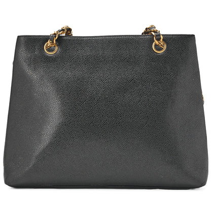 CHANEL Outside Flap Shoulder Bag Caviar Skin Black Gold-Tone Hardware, Pre-Owned