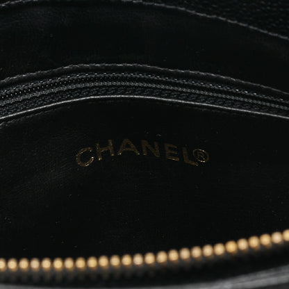 CHANEL Outside Flap Shoulder Bag Caviar Skin Black Gold-Tone Hardware, Pre-Owned