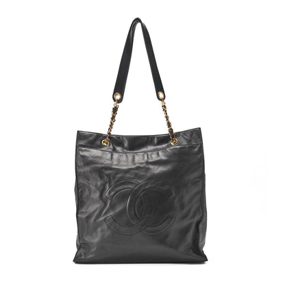 CHANEL Shoulder Bag Coco Mark Lambskin Black Large Size Gold-Tone Hardware, Pre-Owned