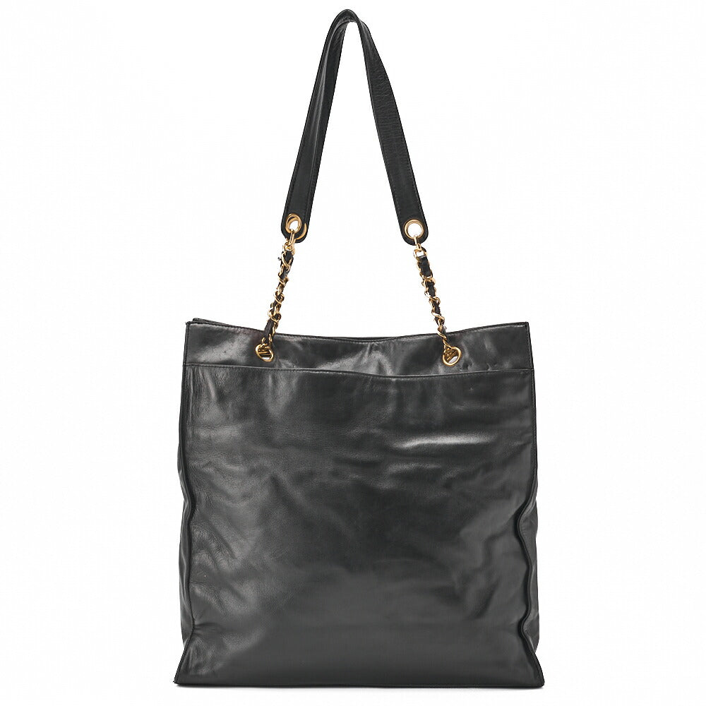 CHANEL Shoulder Bag Coco Mark Lambskin Black Large Size Gold-Tone Hardware, Pre-Owned