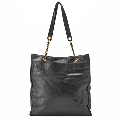 CHANEL Shoulder Bag Coco Mark Lambskin Black Large Size Gold-Tone Hardware, Pre-Owned