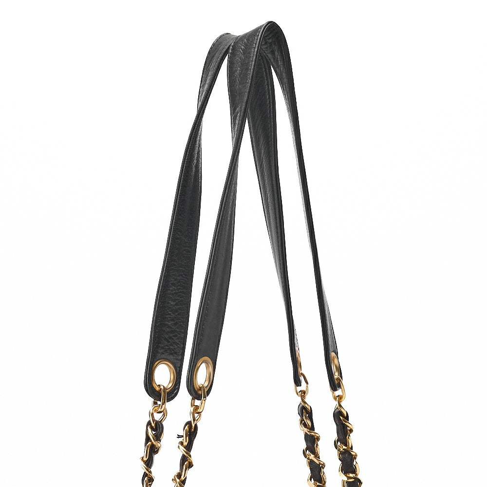 CHANEL Shoulder Bag Coco Mark Lambskin Black Large Size Gold-Tone Hardware, Pre-Owned