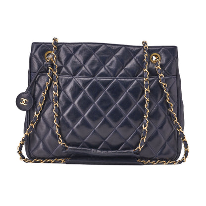 CHANEL Chain Shoulder Bag Pull Charm Double Chain Shoulder Lambskin Navy Gold-Tone Hardware, Pre-Owned