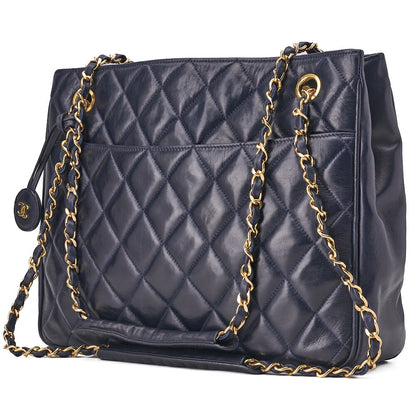 CHANEL Chain Shoulder Bag Pull Charm Double Chain Shoulder Lambskin Navy Gold-Tone Hardware, Pre-Owned